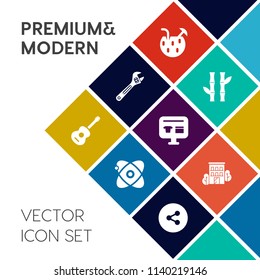 Modern, simple vector icon set on colorful flat background with ice, business, glass, summer, asia, universe, social, tool, sign, ecommerce, musical, work, button, real, drink, cosmos, space icons