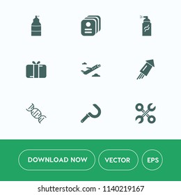 Modern, simple vector icon set on white background with industrial, festival, present, departure, christmas, travel, silhouette, wallpaper, harvest, agriculture, plane, celebration, holiday, bow icons