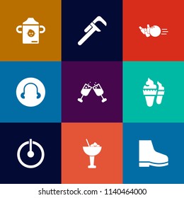 Modern, simple vector icon set on colorful flat backgrounds with handyman, bottle, renovation, bowling, game, work, construction, fun, repair, service, off, competition, ice, cocktail, baby, pin icons