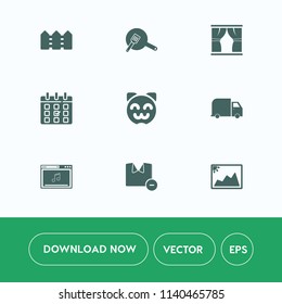 Modern, simple vector icon set on white background with date, picture, curtain, shirt, calendar, wooden, man, animal, blue, food, day, pot, frame, water, graphic, object, male, white, photo, top icons