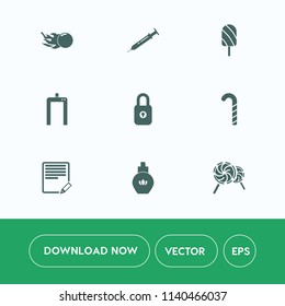 Modern, simple vector icon set on white background with scanner, tool, beauty, sweet, edit, write, comet, key, needle, food, meteor, summer, machine, equipment, stick, snack, diagnostic, text icons