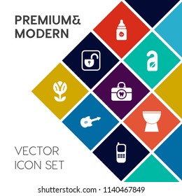 Modern, Simple Vector Icon Set On Colorful Flat Background With Door, Security, Communication, Stationary, Spring, Hotel, Guitar, Open, Unlock, Care, Padlock, Quiet, White, Baby, Phone, Service Icons