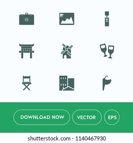 Modern, simple vector icon set on white background with old, torii, business, frame, wine, gallon, estate, photography, bathroom, faucet, blank, sign, health, emergency, paper, picture, sink icons