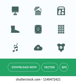 Modern, simple vector icon set on white background with add, poker, bear, internet, computer, drink, technology, monitor, chocolate, cloud, teddy, child, sweet, boot, wear, menu, note, chef, toy icons