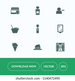 Modern, simple vector icon set on white background with clothing, customer, cart, fashion, delete, market, health, cream, road, banner, home, curtain, water, commerce, food, chinese, light, web icons