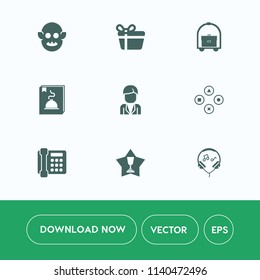 Modern, simple vector icon set on white background with science, bed, boy, play, man, technology, modern, first, character, menu, alien, bow, place, monster, fun, winner, box, music, white, male icons