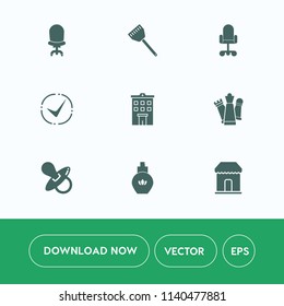 Modern, simple vector icon set on white background with real, strategy, beauty, aroma, sale, chess, child, perfume, chair, pan, house, yes, business, white, armchair, office, sign, room, fashion icons