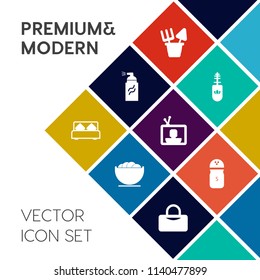 Modern, simple vector icon set on colorful flat background with sand, bowl, bag, graffiti, mascara, beach, brush, eyelash, screen, play, street, tool, food, background, makeup, object, wallpaper icons