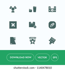 Modern, simple vector icon set on white background with cotton, sugar, speaker, mug, brown, audio, table, cup, document, element, medal, drawing, drink, paper, morning, fashion, sign, technology icons