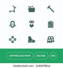 Modern, simple vector icon set on white background with boat, computer, transport, adapter, screwdriver, tool, cook, yacht, spanner, sea, vehicle, speed, knife, cooking, game, fun, image, repair icons