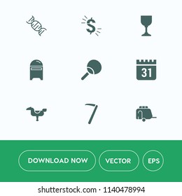 Modern, simple vector icon set on white background with calendar, banking, child, medical, time, day, tool, dna, usd, tennis, play, wrench, transport, medicine, wine, timetable, post, happy, van icons