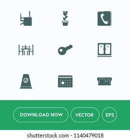 Modern, simple vector icon set on white background with background, phone, key, home, plant, decoration, notebook, traffic, green, white, business, timetable, office, interior, internet, pot icons