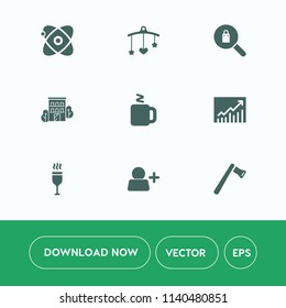 Modern, simple vector icon set on white background with alcohol, baby, clothing, red, galaxy, star, science, sky, woman, concept, account, graph, add, estate, drink, universe, axe, trend, space icons