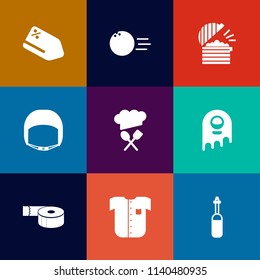 Modern, simple vector icon set on colorful flat backgrounds with promotion, discount, office, alien, game, fun, fashion, clothing, medicine, space, leisure, worker, chief, tape, technology, food icons