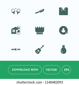 Modern, simple vector icon set on white background with new, cleaner, clothing, metal, clothes, fork, competition, white, table, energy, meal, ball, luxury, royal, light, tennis, male, equipment icons