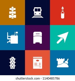 Modern, simple vector icon set on colorful flat backgrounds with double, vehicle, tooth, dental, computer, science, white, cursor, desk, health, office, table, equipment, green, dumbbell, safety icons