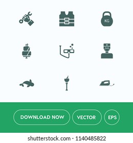 Modern, simple vector icon set on white background with food, sport, electric, alcohol, sign, wine, scuba, occupation, seafood, ice, mask, bucket, safety, doctor, pie, sea, business, medical icons
