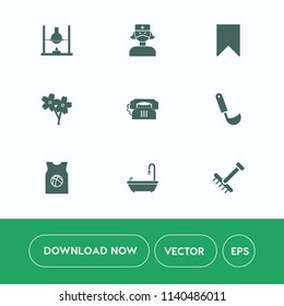 Modern, simple vector icon set on white background with nurse, medical, care, rake, cooking, team, science, gardening, toilet, health, chemical, phone, cherry, medicine, raking, food, test, pink icons