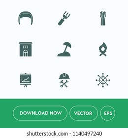 Modern, simple vector icon set on white background with industry, fashion, dress, worker, hot, helm, kitchen, fireplace, annual, clothing, campfire, female, document, helmet, belt, bonfire, ship icons