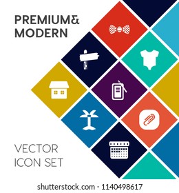 Modern, simple vector icon set on colorful flat background with tropical, palm, way, inkstone, nature, timetable, sign, japan, cute, time, street, clothes, tree, fashion, house, road, child, tie icons