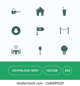 Modern, simple vector icon set on white background with bucket, building, home, profile, light, house, social, sound, concept, ice, sign, money, architecture, wine, cold, family, musical, real icons