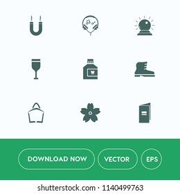 Modern, simple vector icon set on white background with sale, flower, headphone, listen, science, sakura, modern, mouthwash, care, music, bag, mouth, spring, magic, sign, fantasy, drink, headset icons