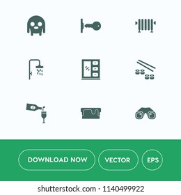 Modern, simple vector icon set on white background with sushi, sign, glass, safe, house, fiction, heat, furniture, space, japan, security, creature, ufo, heater, home, hot, food, fish, cabinet icons