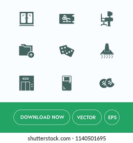 Modern, simple vector icon set on white background with data, gift, template, coupon, hood, home, kitchen, entrance, cabinet, wood, banner, casino, cookie, cooking, gambling, interior, success icons