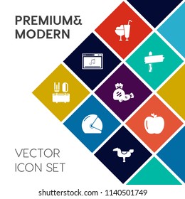 Modern, simple vector icon set on colorful flat background with apple, biker, online, cone, fruit, cream, rider, choice, bike, dessert, horse, sweet, white, speed, internet, business, media, kid icons