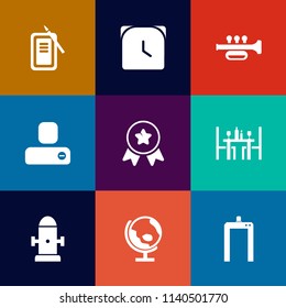 Modern, simple vector icon set on colorful flat backgrounds with first, minute, department, timer, machine, restaurant, draw, suzuri, achievement, planet, winner, watch, japanese, ink, scan, pen icons