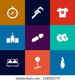 Modern, simple vector icon set on colorful flat backgrounds with boy, reparation, construction, clothing, cute, bed, south, food, carrot, industrial, kid, baby, clothes, compass, home, map, tool icons