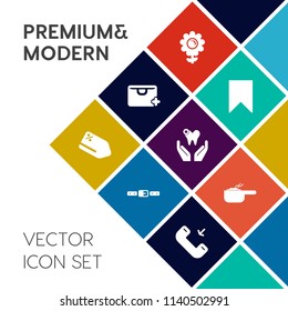 Modern, simple vector icon set on colorful flat background with buckle, white, pot, business, tag, bag, petal, dish, blossom, promotion, star, healthy, sign, fasten, summer, web, book, flower icons