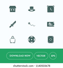 Modern, simple vector icon set on white background with summer, fun, minute, play, metal, time, cap, dinner, restaurant, object, watch, house, meal, casino, fork, hour, hat, architecture, sky,  icons