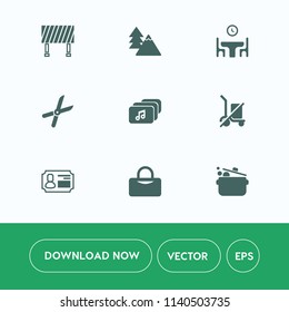 Modern, simple vector icon set on white background with sign, tree, traffic, shipping, man, wood, business, woman, kitchen, landscape, card, pruning, time, sport, home, pine, trunk, shopping, id icons