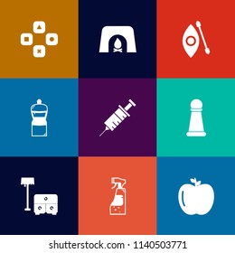 Modern, simple vector icon set on colorful flat backgrounds with bed, housework, king, winter, chess, kayaking, furniture, fruit, home, room, fireplace, water, play, interior, equipment, game icons