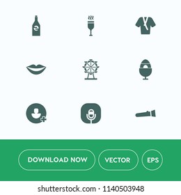 Modern, simple vector icon set on white background with fashion, clothes, mouth, flashlight, winery, restaurant, liquid, alcohol, add, light, radio, easter, bottle, teeth, drink, account, lips icons