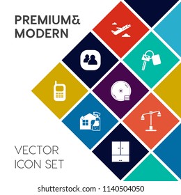 Modern, simple vector icon set on colorful flat background with trip, key, new, transport, spray, phone, travel, group, teamwork, departure, social, cleaner, lock, auto, automobile, disk, remote icons