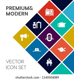 Modern, simple vector icon set on colorful flat background with coffee, health, communication, scanner, xray, space, bean, library, west, ship, medical, texas, literature, spaceship, textbook icons