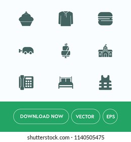 Modern, simple vector icon set on white background with government, life, communication, bedroom, style, sandwich, fast, safety, house, carriage, burger, cheeseburger, bakery, sugar, pram, cake icons