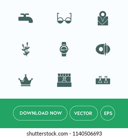 Modern, simple vector icon set on white background with farm, grain, grocery, natural, king, harvest, optical, travel, kitchen, agriculture, wheat, crane, crown, queen, seed, science, pan, pin icons
