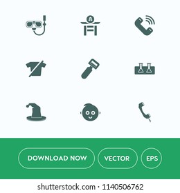 Modern, simple vector icon set on white background with tool, mobile, button, culture, outgoing, childhood, water, beach, drum, kitchen, mask, clothes, traditional, equipment, potato, fashion icons