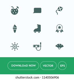 Modern, simple vector icon set on white background with cocktail, cream, wheel, communication, drink, helm, juice, chat, sensu, rudder, ship, water, sea, talk, kite, food, tropical, sweet, cold icons