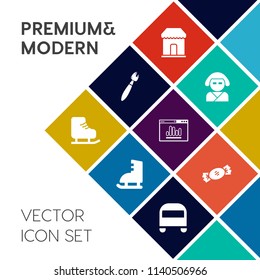 Modern, simple vector icon set on colorful flat background with culture, transportation, oriental, website, winter, colorful, food, geisha, sport, cold, market, ice, bus, leisure, white, candy icons
