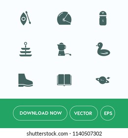 Modern, simple vector icon set on white background with motorcycle, adventure, sky, plate, hot, nature, tea, food, canoeing, activity, bird, salt, astronomy, saturn, kayaking, lake, rider, water icons