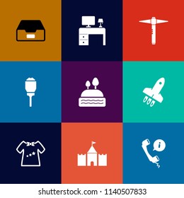 Modern, simple vector icon set on colorful flat backgrounds with space, work, storage, doughnut, post, street, top, file, data, sweet, food, support, document, business, folder, cake, metal, kid icons