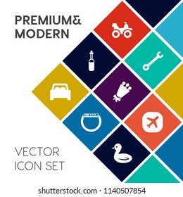 Modern, simple vector icon set on colorful flat background with wrench, flower, hammer, lab, bouquet, work, smart, car, airplane, watch, extreme, blossom, tool, sky, bird, screwdriver, beautiful icons