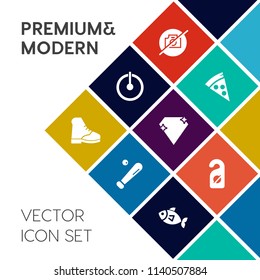 Modern, simple vector icon set on colorful flat background with diamond, sport, gem, food, off, white, black, equipment, meal, dinner, field, technology, league, seafood, boot, photo, privacy icons