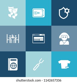 Modern, simple vector icon set on colorful blue backgrounds with immigration, geisha, beautiful, spring, restaurant, phone, safe, business, nature, japan, , web, shirt, tourism, computer icons