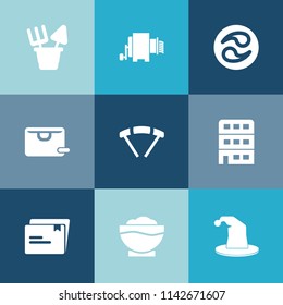 Modern, simple vector icon set on colorful blue backgrounds with toy, bag, tool, parachuting, sale, circus, object, white, gift, beach, parachute, japan, , kamon, coffee, plastic, sand, extreme icons