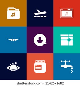 Modern, simple vector icon set on colorful flat backgrounds with remove, format, music, plane, faucet, sign, travel, internet, jewelry, water, airplane, online, accessory, glass, earth, fly, web icons